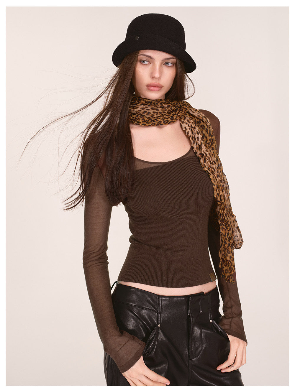 Crinkled Leopard Print Scarf