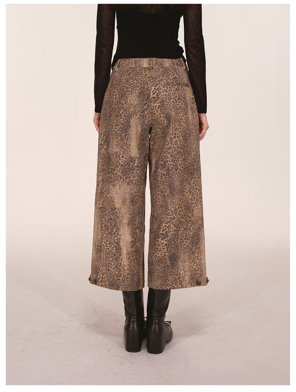 Distressed Leopard Wide-Leg Jeans