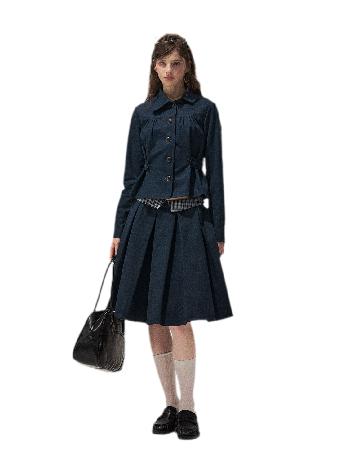 Washed Denim Pleated Set