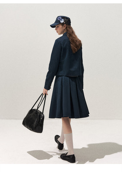 Washed Denim Pleated Set