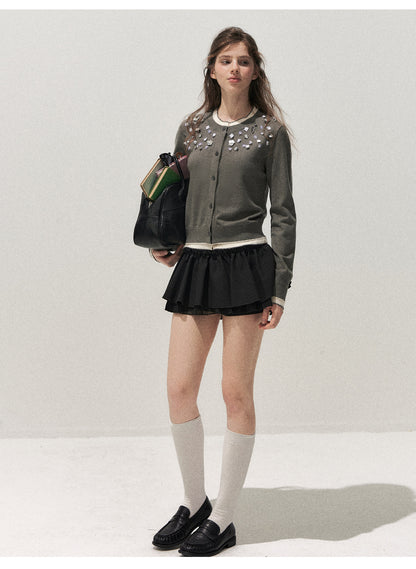 Hand Beaded Colorblock Knit Cardigan