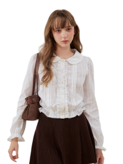 Textured Ruffle Cropped Shirt