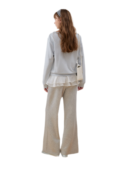 Sweatshirt met kanten ruches en V-hals