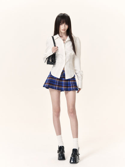 코튼 체크 플리츠 미니 스커트