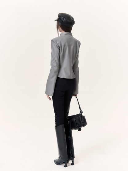 Chaqueta de cuero entallada cruzada