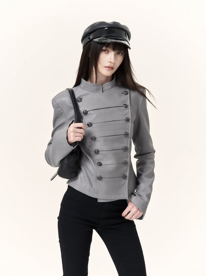 Chaqueta de cuero entallada cruzada