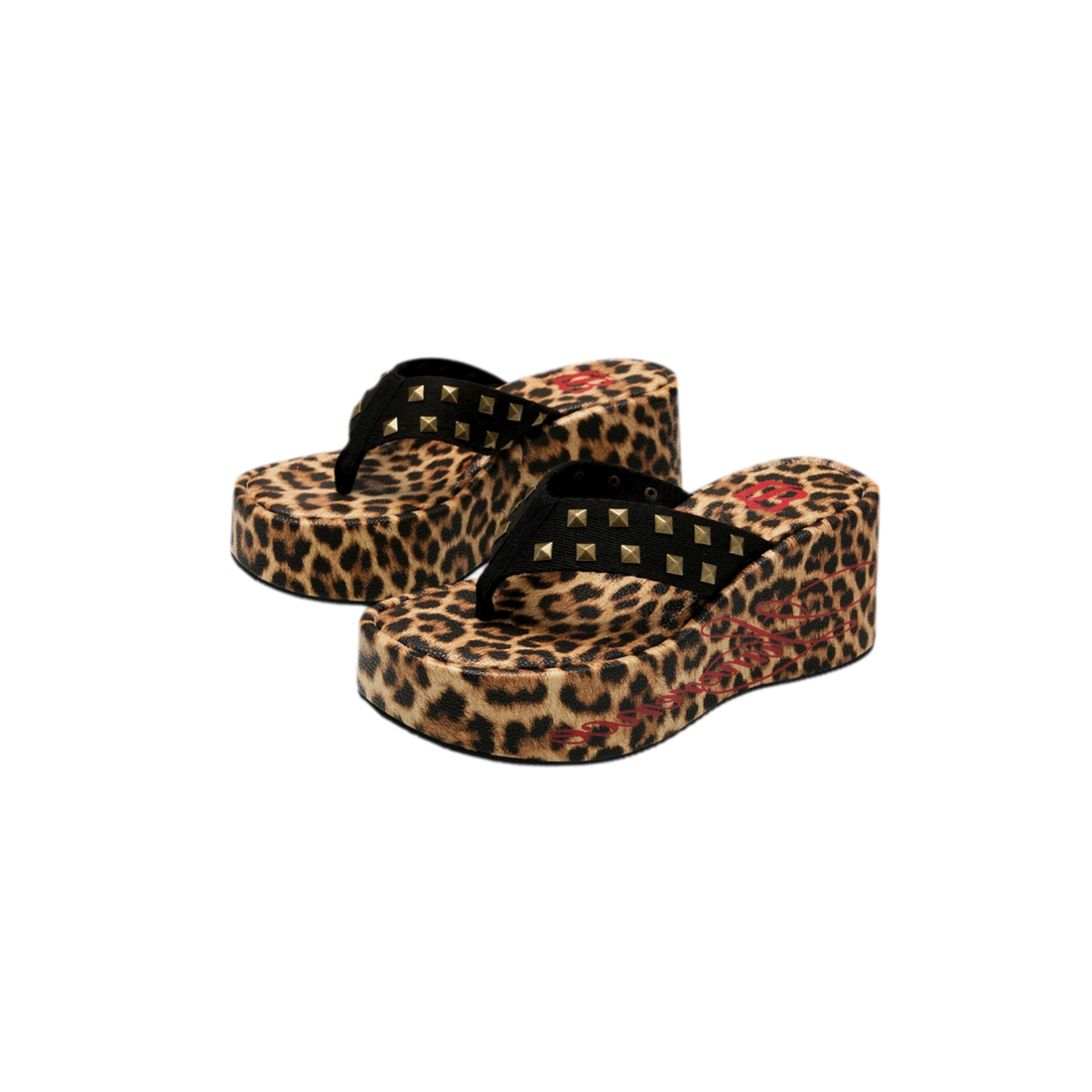 Studded Animal Print Platform Slides