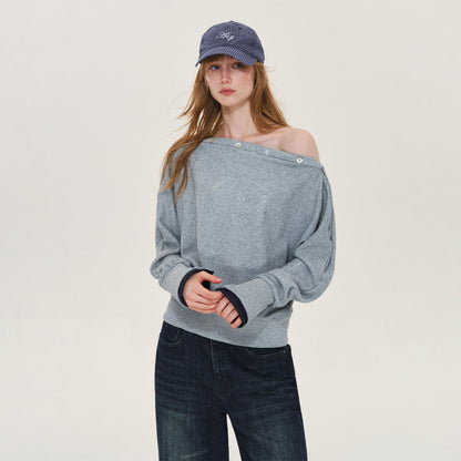 Rhinestone Off-Shoulder Relaxed Sweatshirt