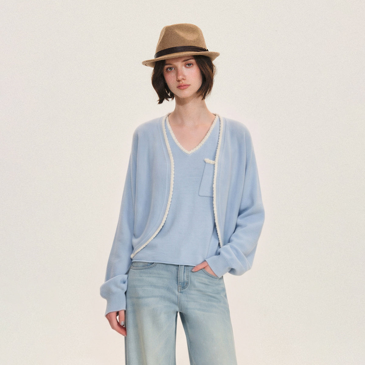 Fine Knit Cardigan Vest Set