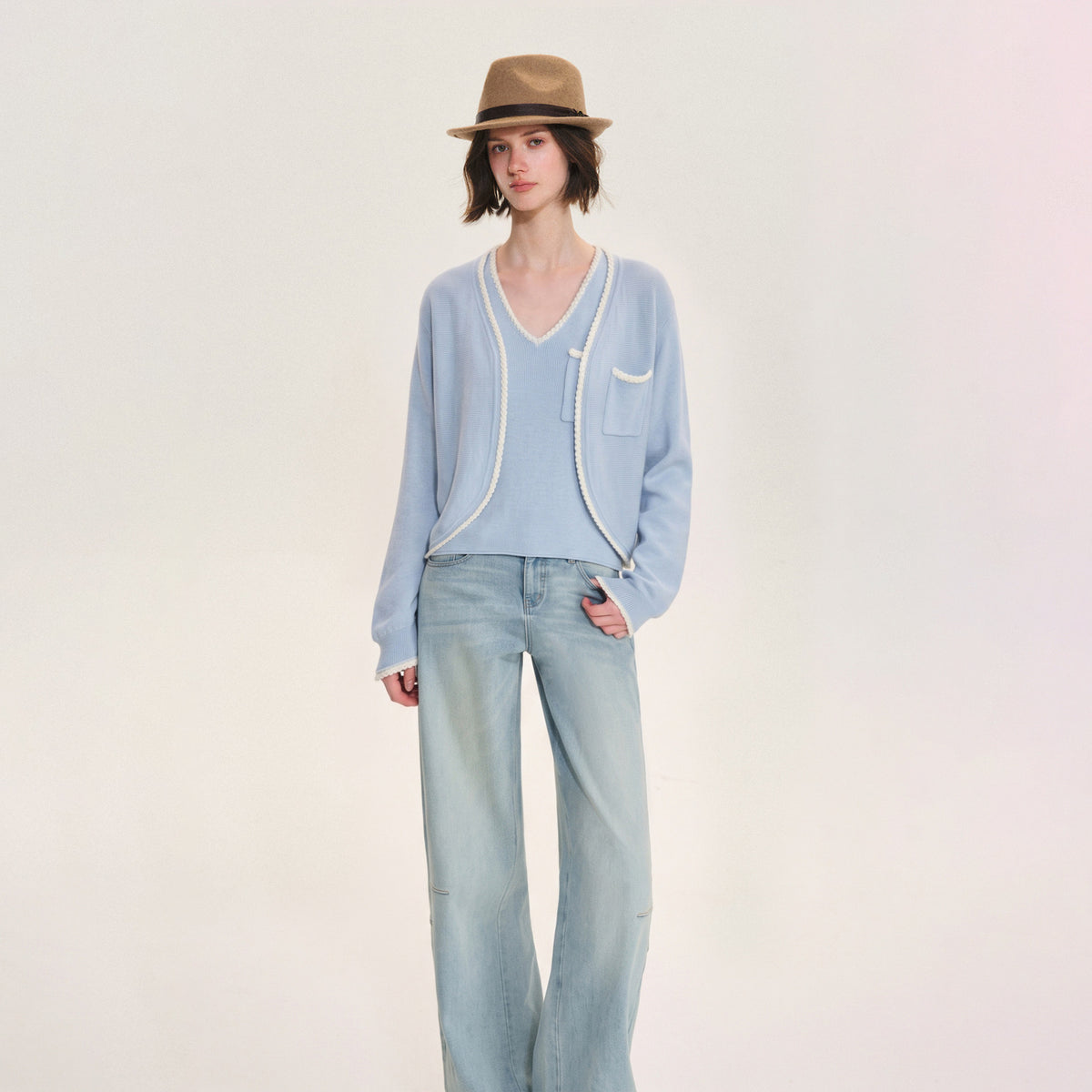 Fine Knit Cardigan Vest Set
