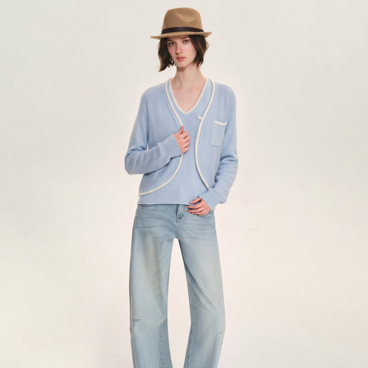 Fine Knit Cardigan Vest Set