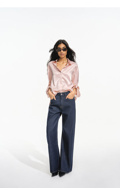 Jeans met contrasterende stiksels en hoge taille