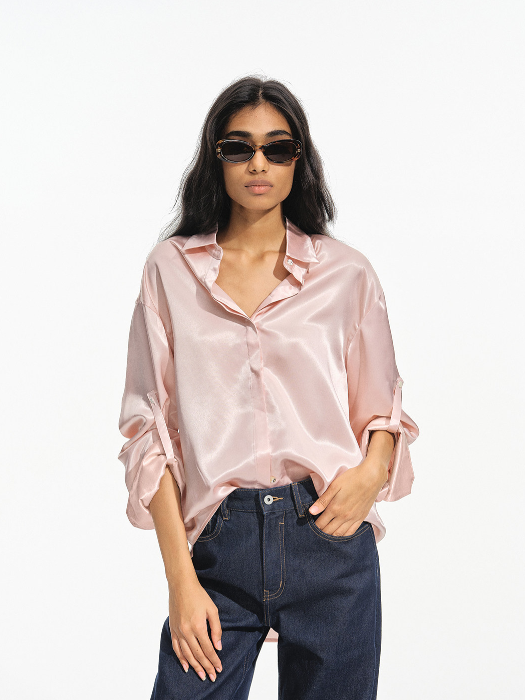 Camisa holgada de acetato brillante