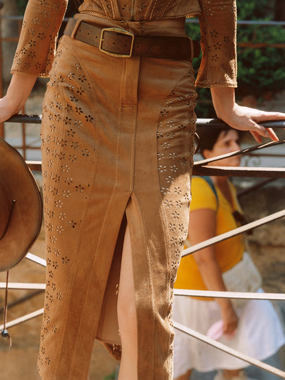 Suede Corset Skirt Set