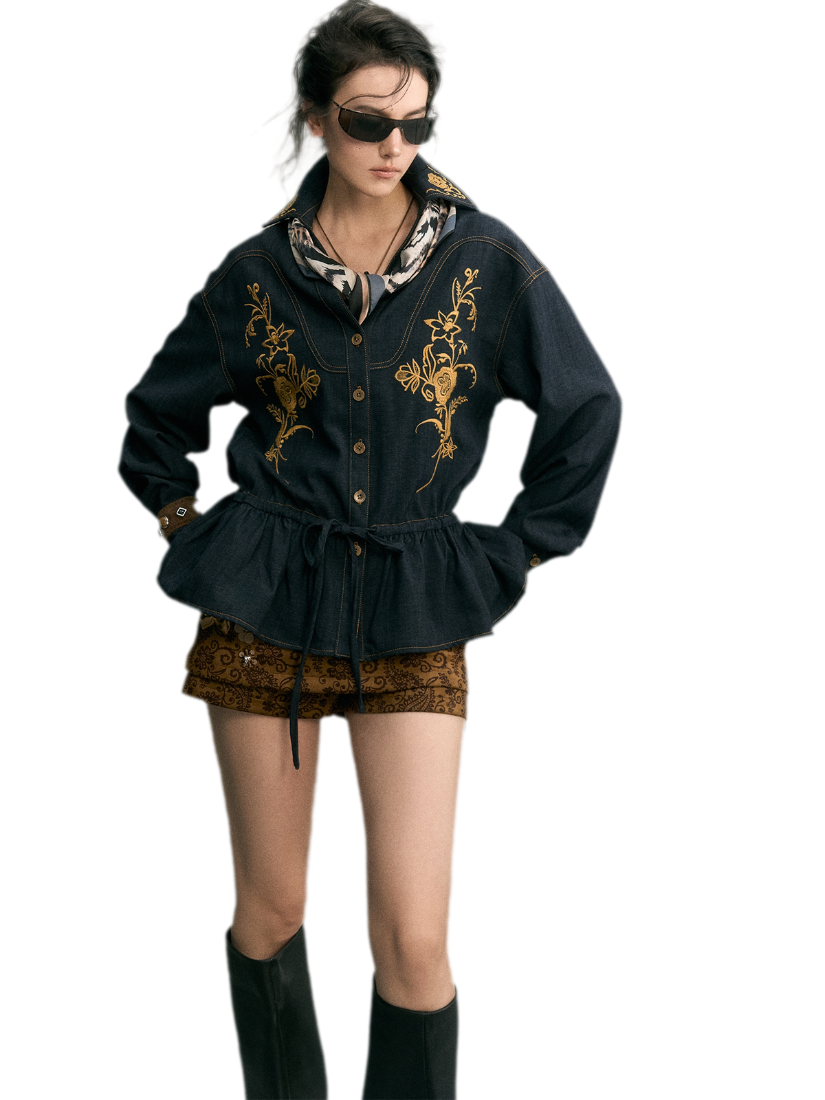 Besticktes Jeansjacken-Shorts-Set