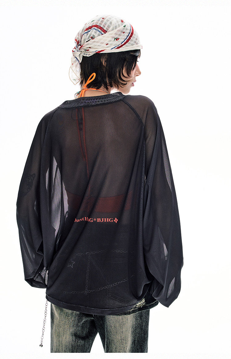Sheer Oversized Cat Mesh Top