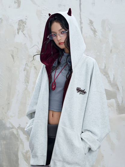 Oversized Devil Hooded Zip Jacket