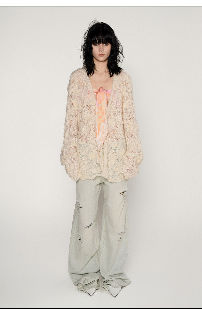 Mohair Alpaca Textured Cardigan