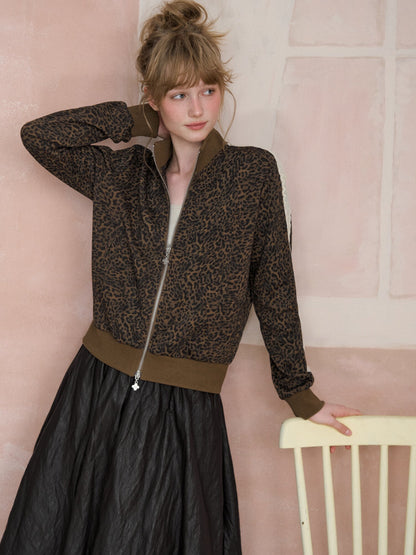 Leopard Print Cropped Zip Jacket