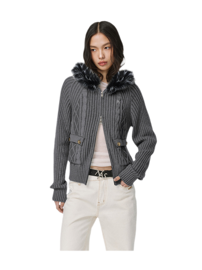 Gilet ajusté à capuche en maille torsadée