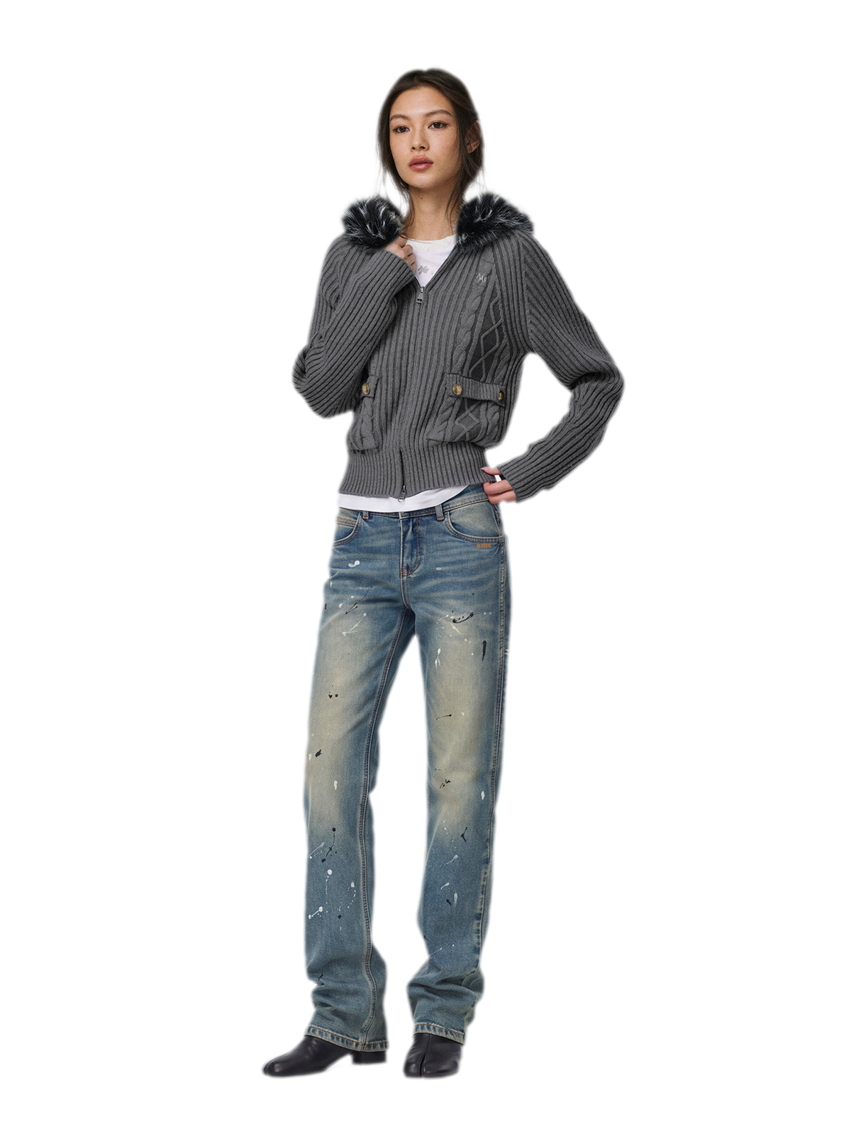 Gilet ajusté à capuche en maille torsadée