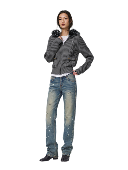 Gilet ajusté à capuche en maille torsadée