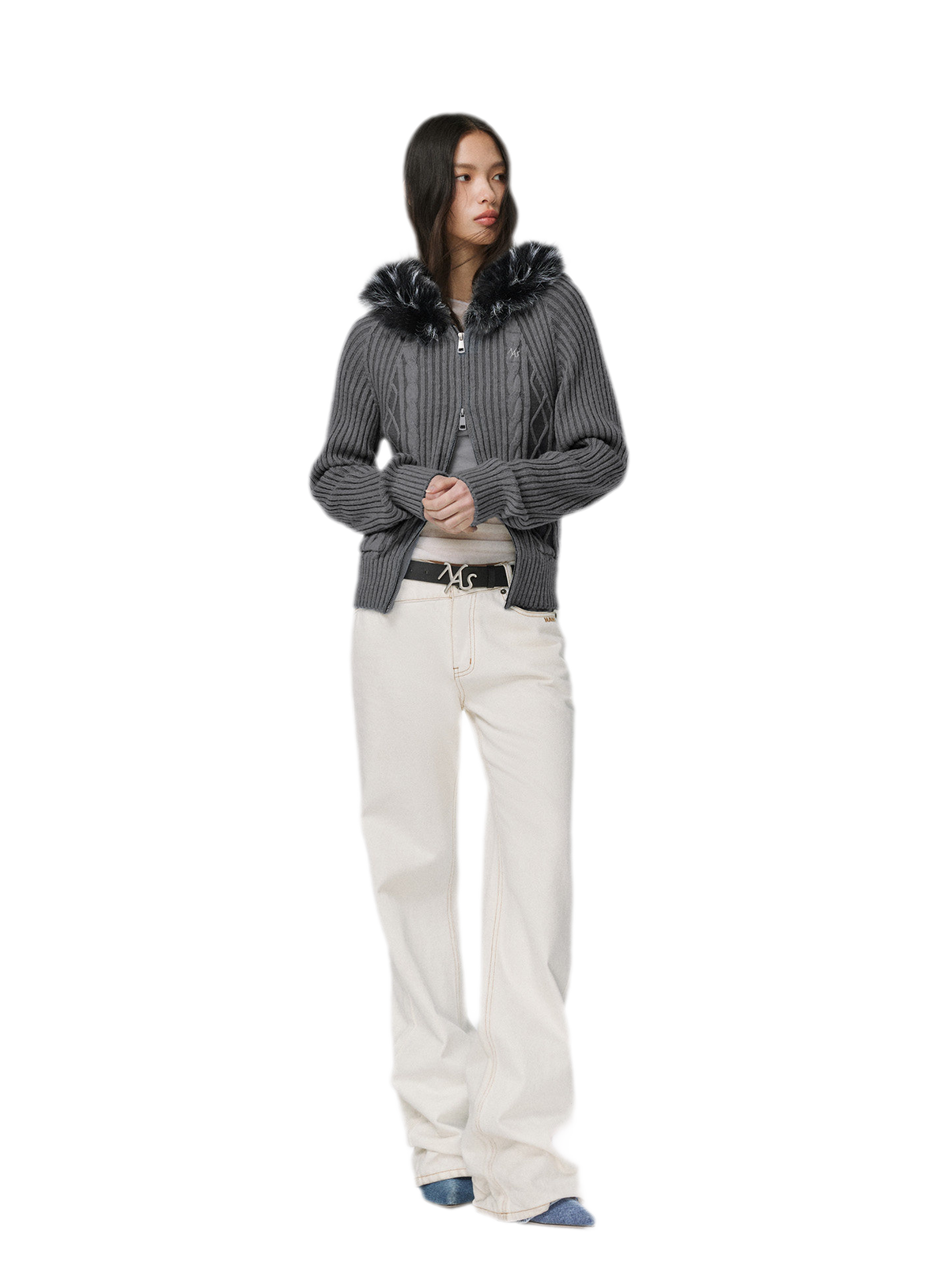 Gilet ajusté à capuche en maille torsadée