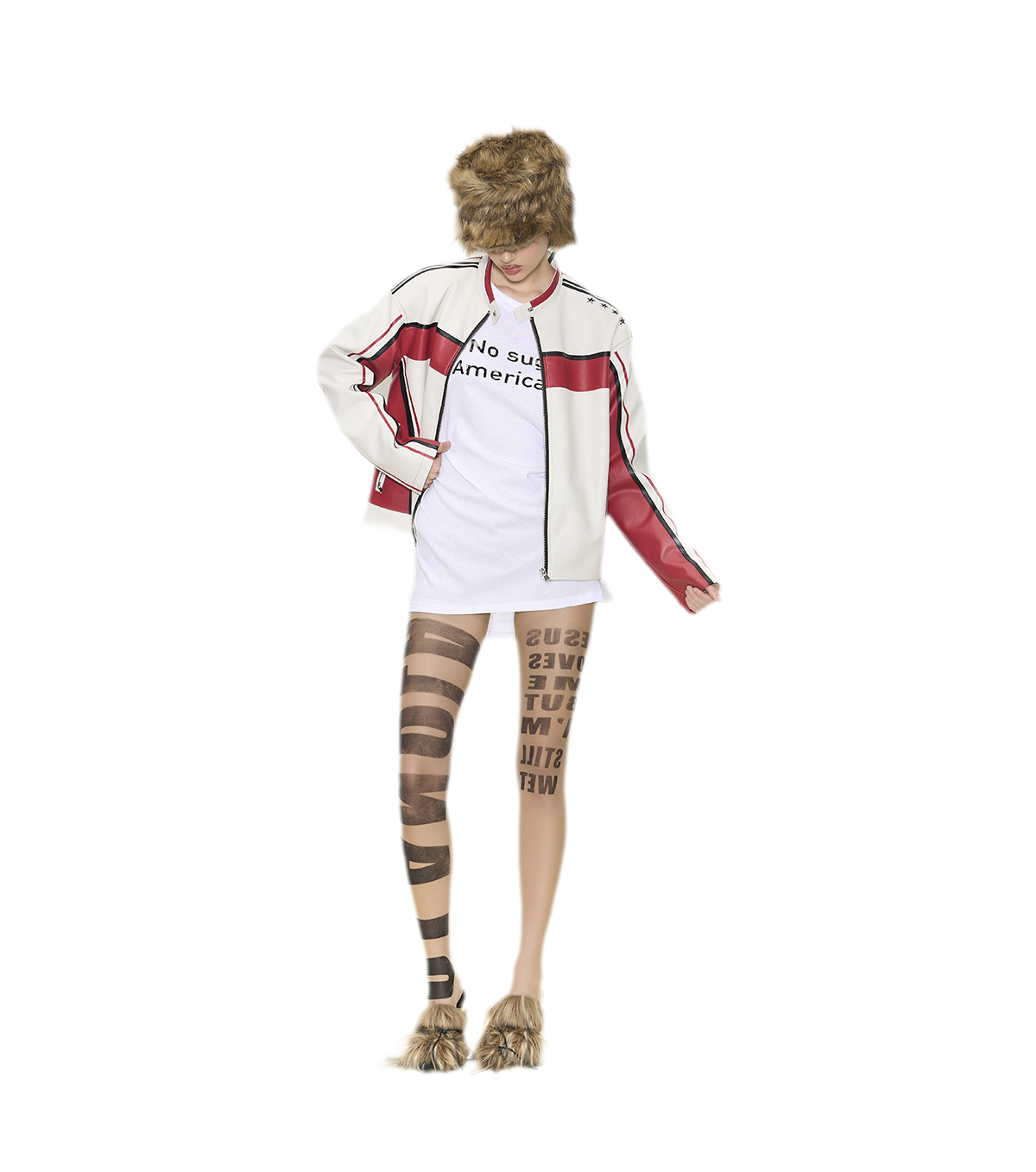 Oversized-Lederjacke mit Colorblocking