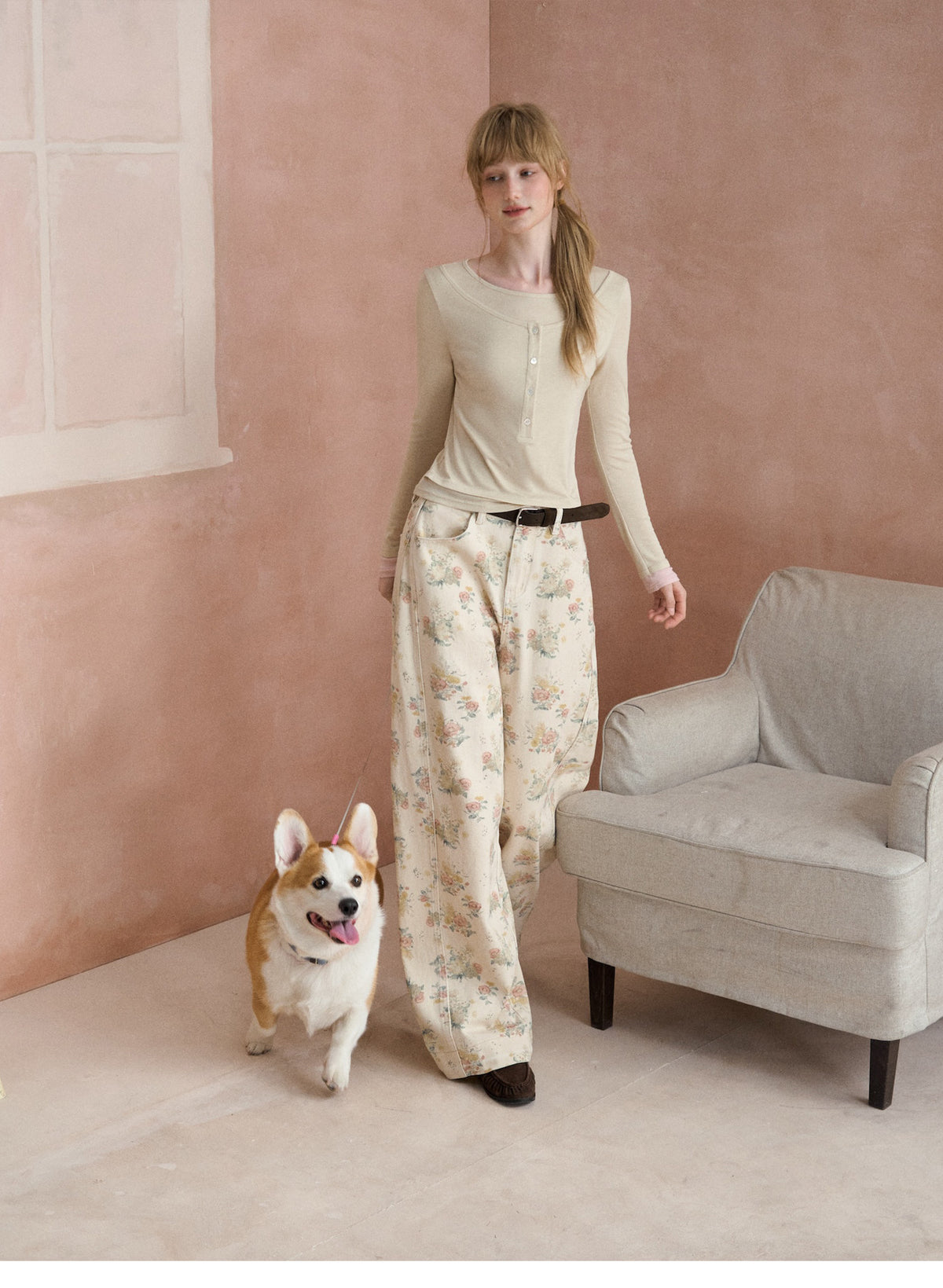 Vintage-Hose mit geschwungenem weitem Bein