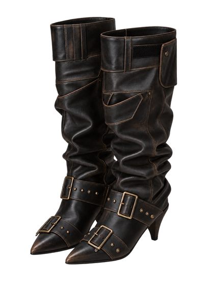 Gebürstete Slouchy-Kniehohe Stiefel