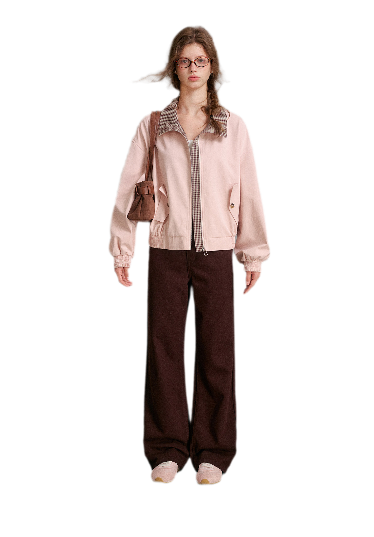 Cotton Contrast Plaid Bow Jeans
