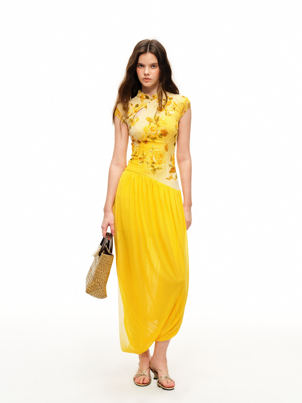 Rose Print Modern Qipao Dress