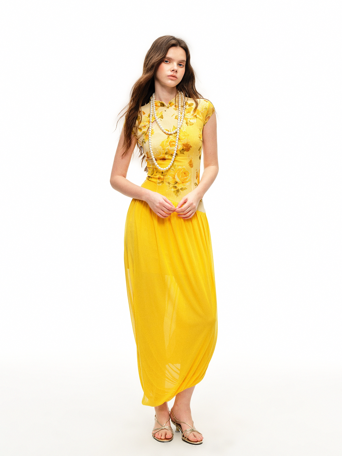 Rose Print Modern Qipao Dress