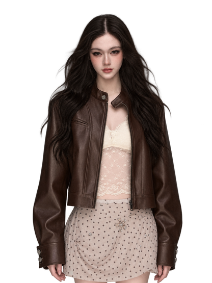 Vintage Cropped Motorcycle Jacket