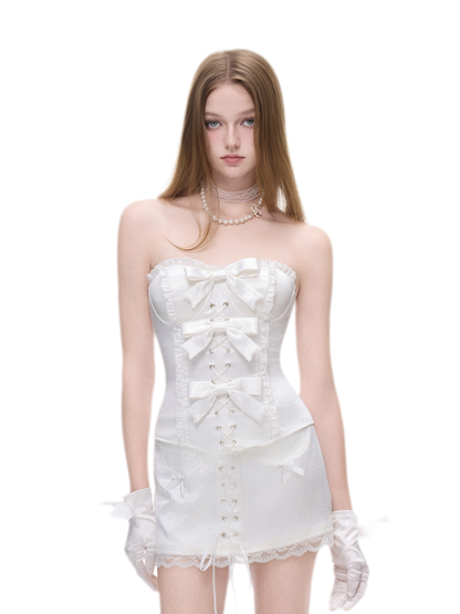 Chân váy mini corset nơ satin