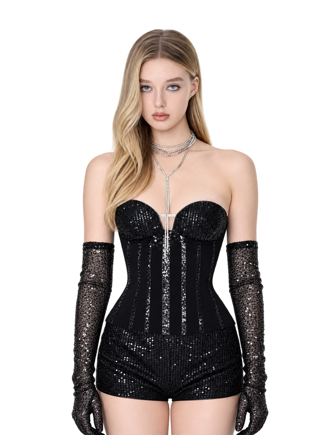 Sequin Sweetheart Fishbone Corset