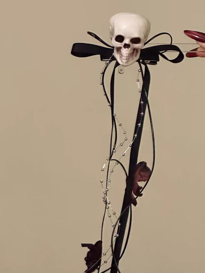 Gothic Skull Ribbon Hair Clips