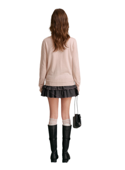 Áo cardigan cổ chữ V viền ren