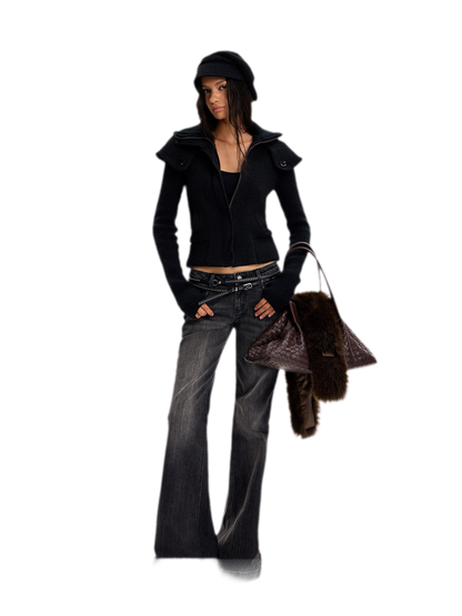 Chaqueta de lana con cuello de chal y patchwork