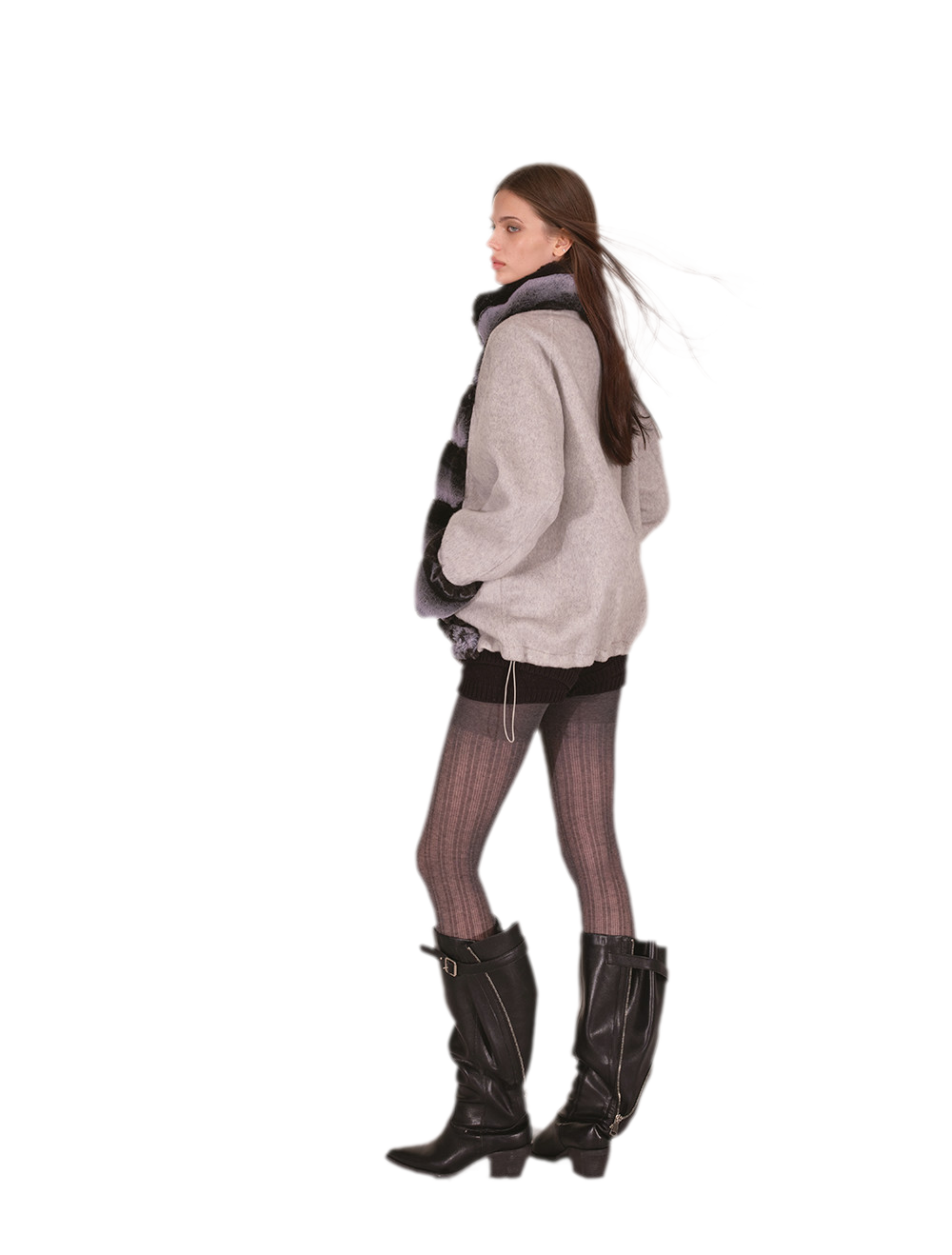 Gradient Faux-Fur Wool Coat