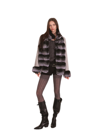 Gradient Faux-Fur Wool Coat