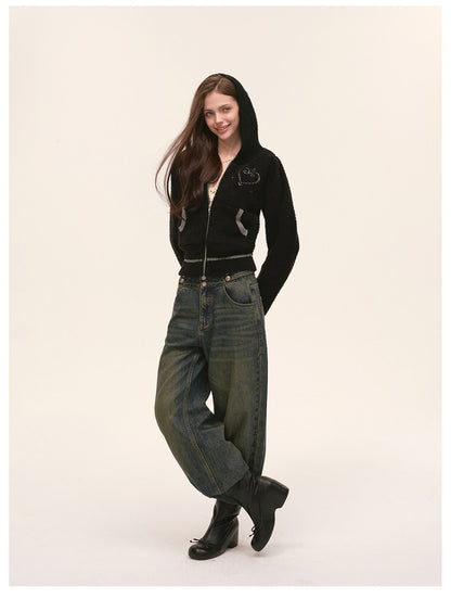 Veste en maille courte à cœur contrastant