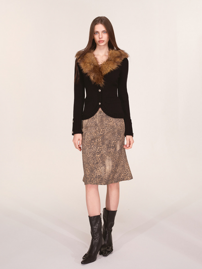 Veste en maille à col en fausse fourrure teintée