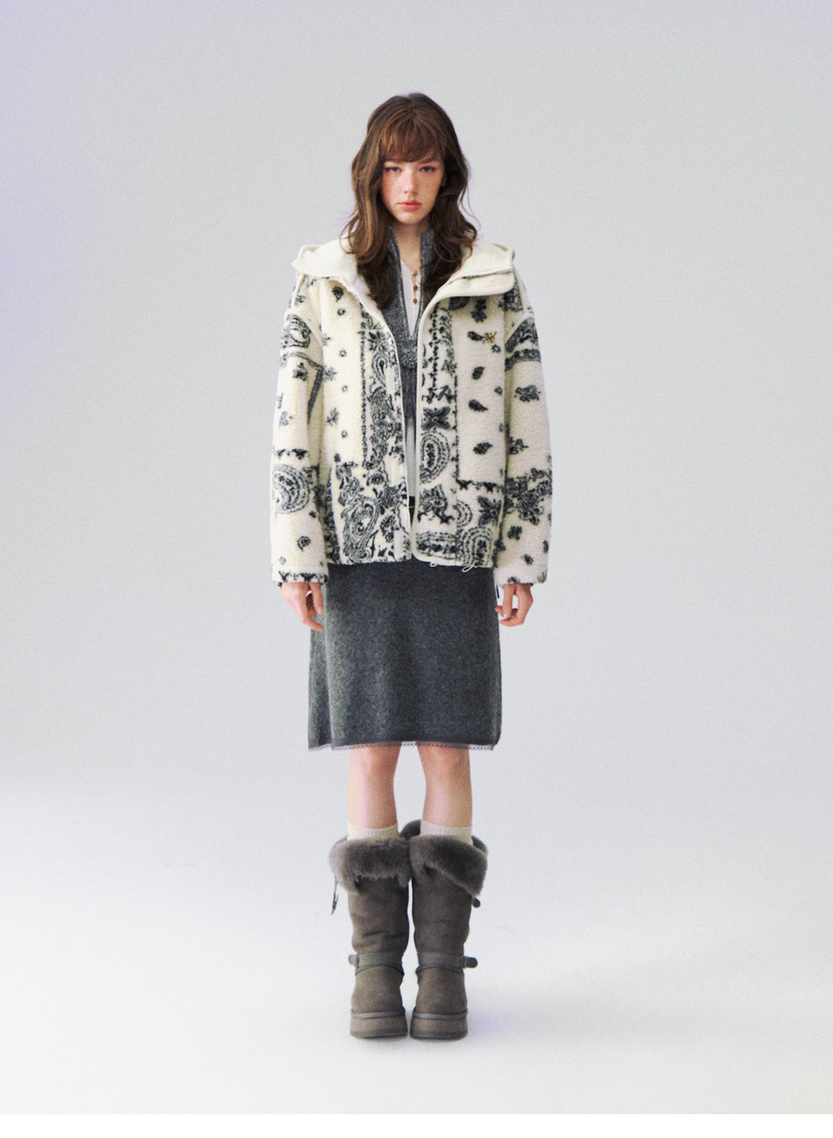 Jacquard Plush Fleece Hooded Jacket