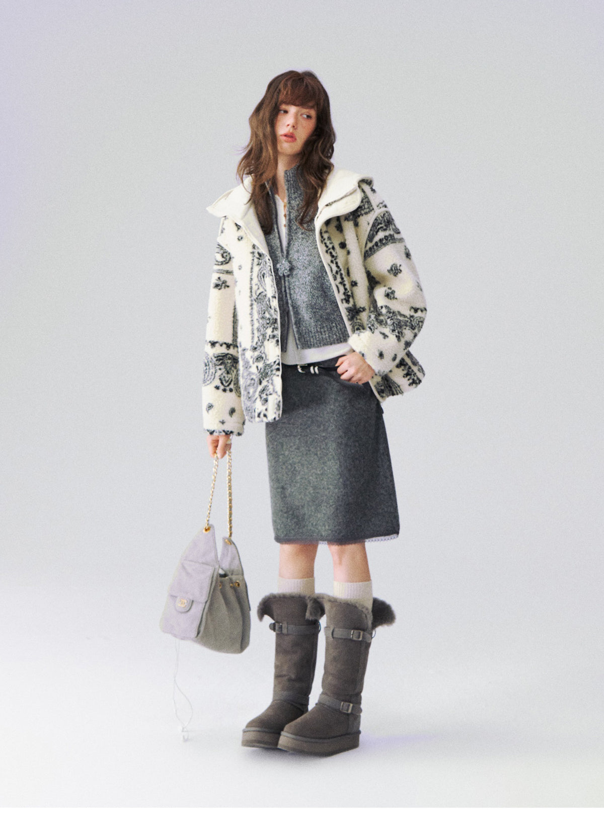 Jacquard Plush Fleece Hooded Jacket