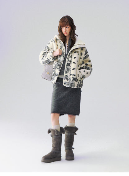 Jacquard Plush Fleece Hooded Jacket