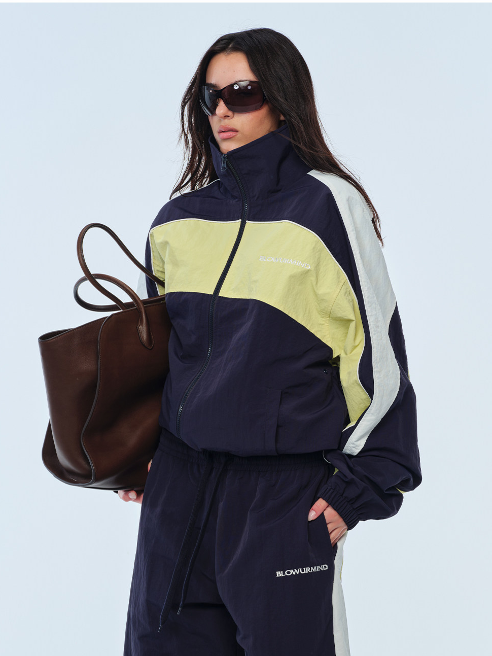 Color-Block Cropped Tracksuit Set