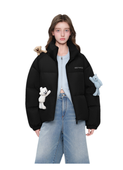 Bear Embroidered Puffer Down Jacket