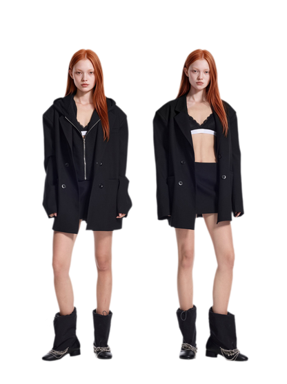 เสื้อเบลเซอร์มีฮู้ดดีไซน์เลียนแบบสองชิ้น
