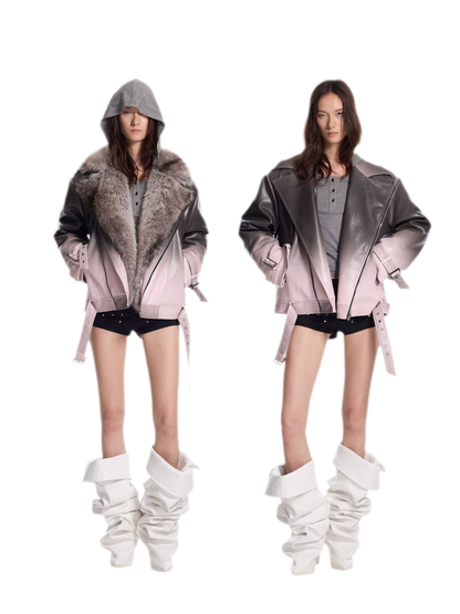 Gradient Tie-Dye Biker Jacket